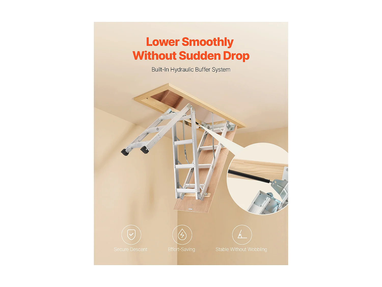 Escalera de Ático SucceBuy Plegable, Capacidad de Carga 170 kg, Adaptada a Altura de Instalación de 3 a 3,13 m, Estructura de Aluminio Versátil