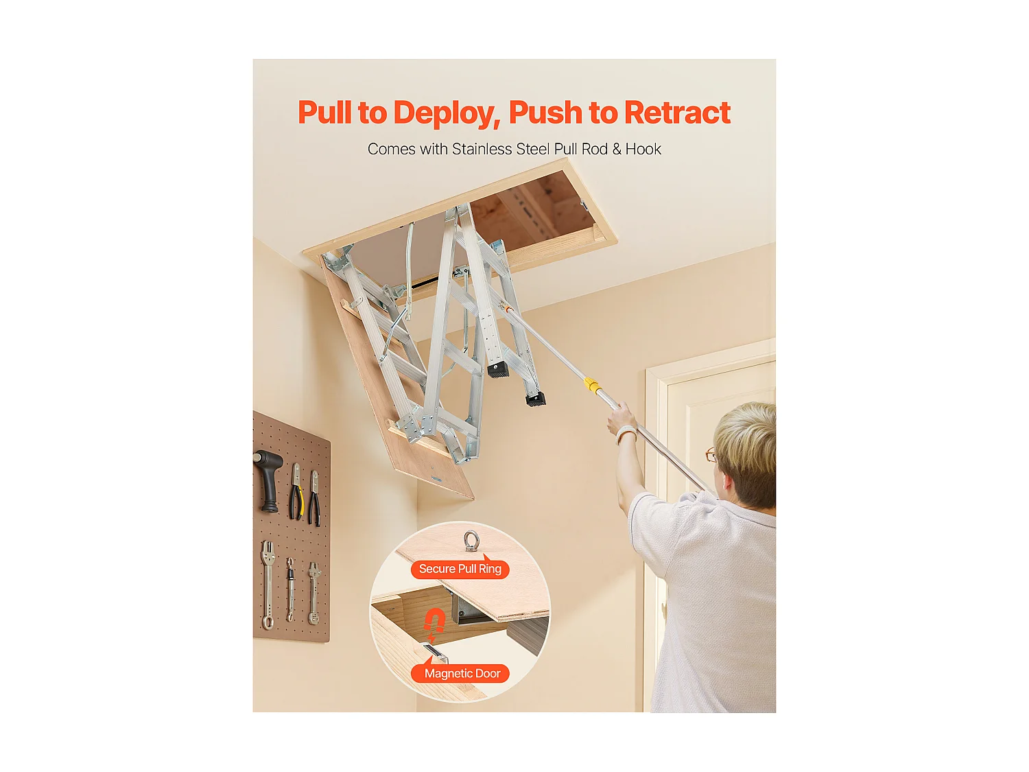 Escalera de Ático SucceBuy Plegable, Capacidad de Carga 170 kg, Adaptada a Altura de Instalación de 3 a 3,13 m, Estructura de Aluminio Versátil