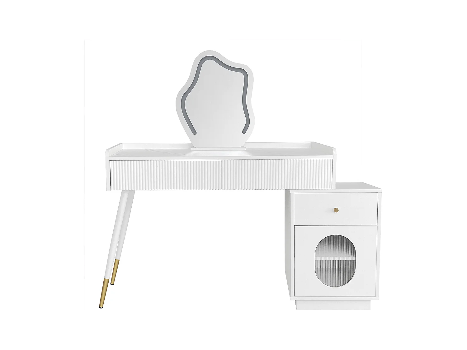 LED-kaptafel met spiegel, elegant design, spaanplaat, wit, 3 lades en een deur (100x40x75cm)