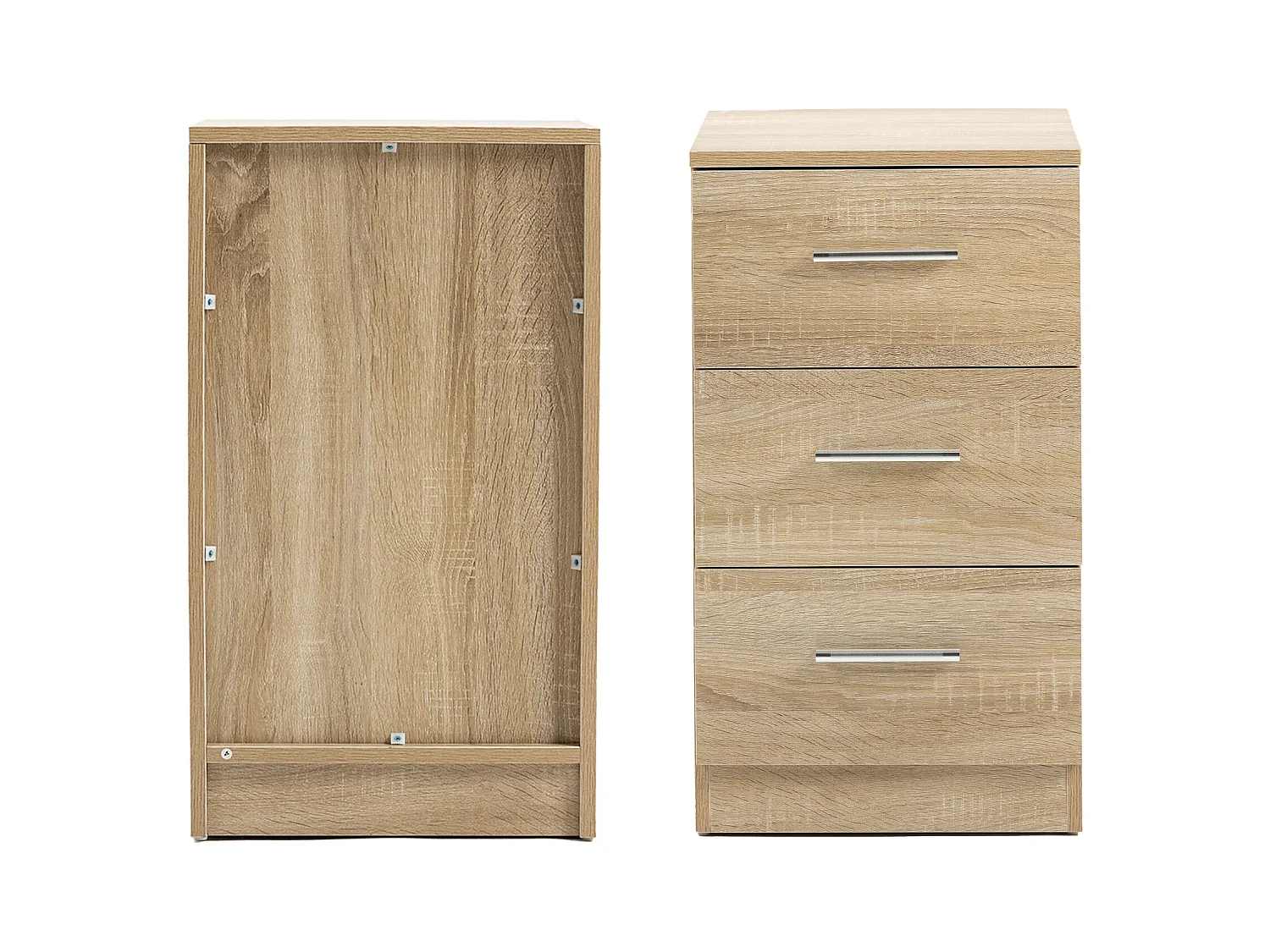 Table de chevet avec 3 tiroirs, design moderne, panneau de particules, couleur naturelle (37.6x35.2x65.5cm)