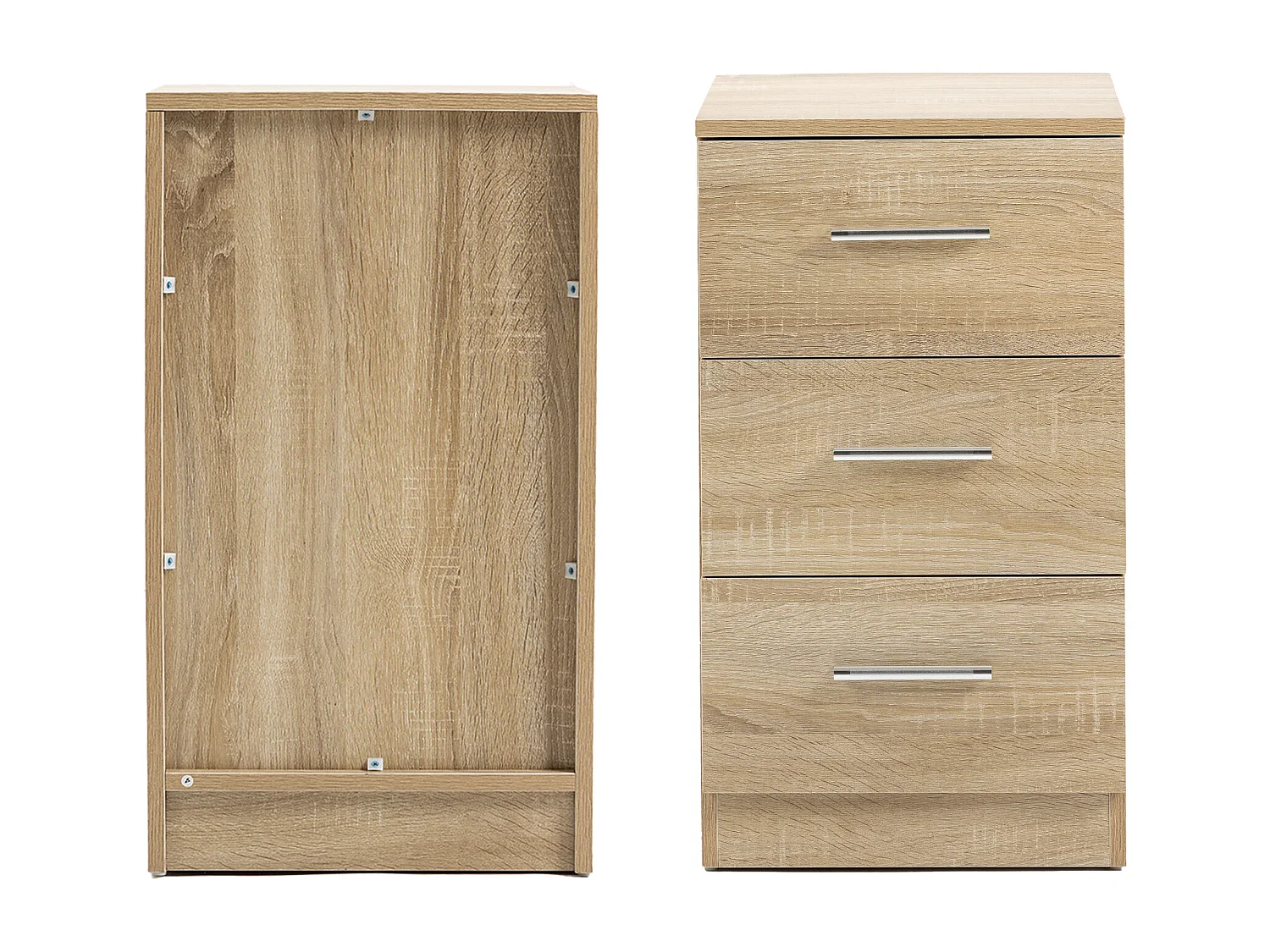 Table de chevet avec 3 tiroirs, design moderne, panneau de particules, couleur naturelle (37.6x35.2x65.5cm)