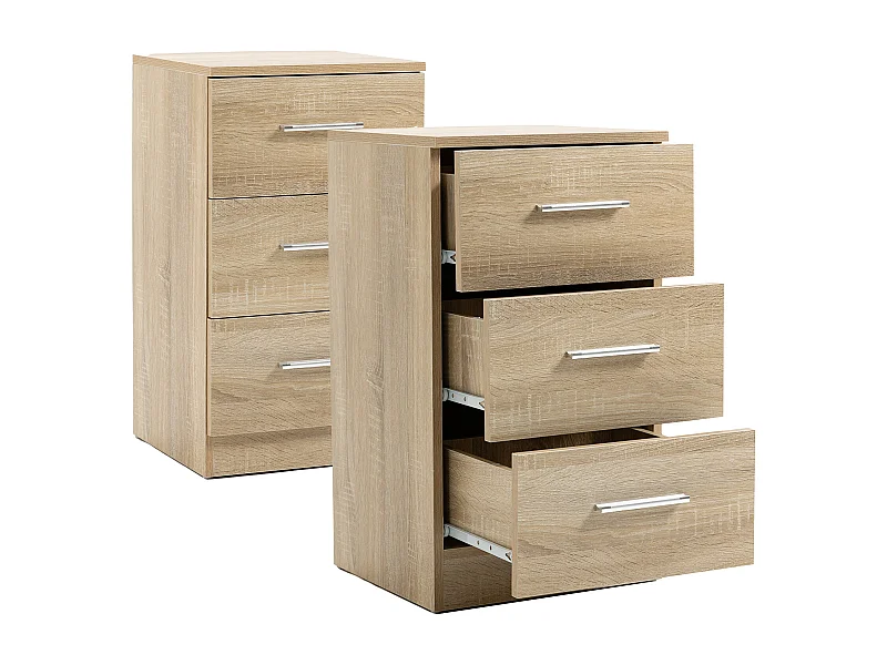 Table de chevet avec 3 tiroirs, design moderne, panneau de particules, couleur naturelle (37.6x35.2x65.5cm)