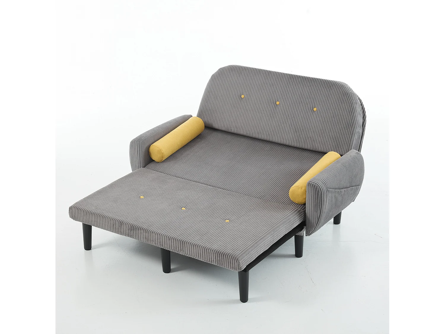 Divano letto in velluto a coste grigio, 2 posti con contenitore, divano letto e relax (133,5x77x85cm)