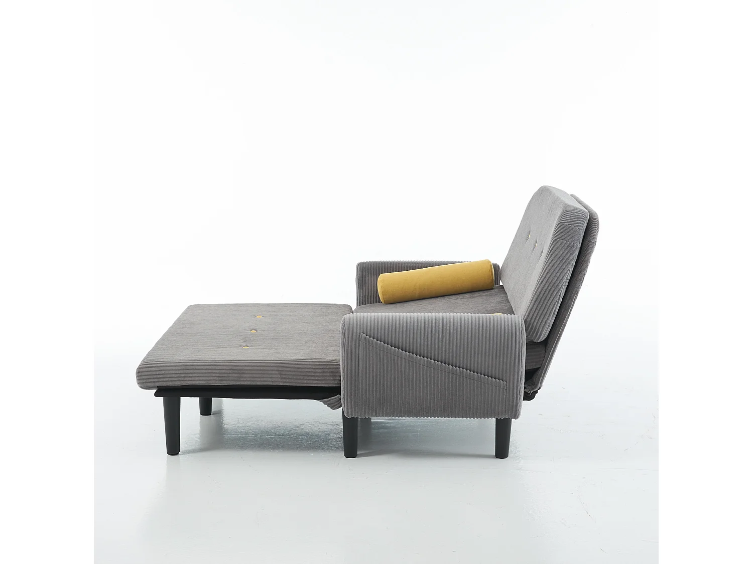 Divano letto in velluto a coste grigio, 2 posti con contenitore, divano letto e relax (133,5x77x85cm)