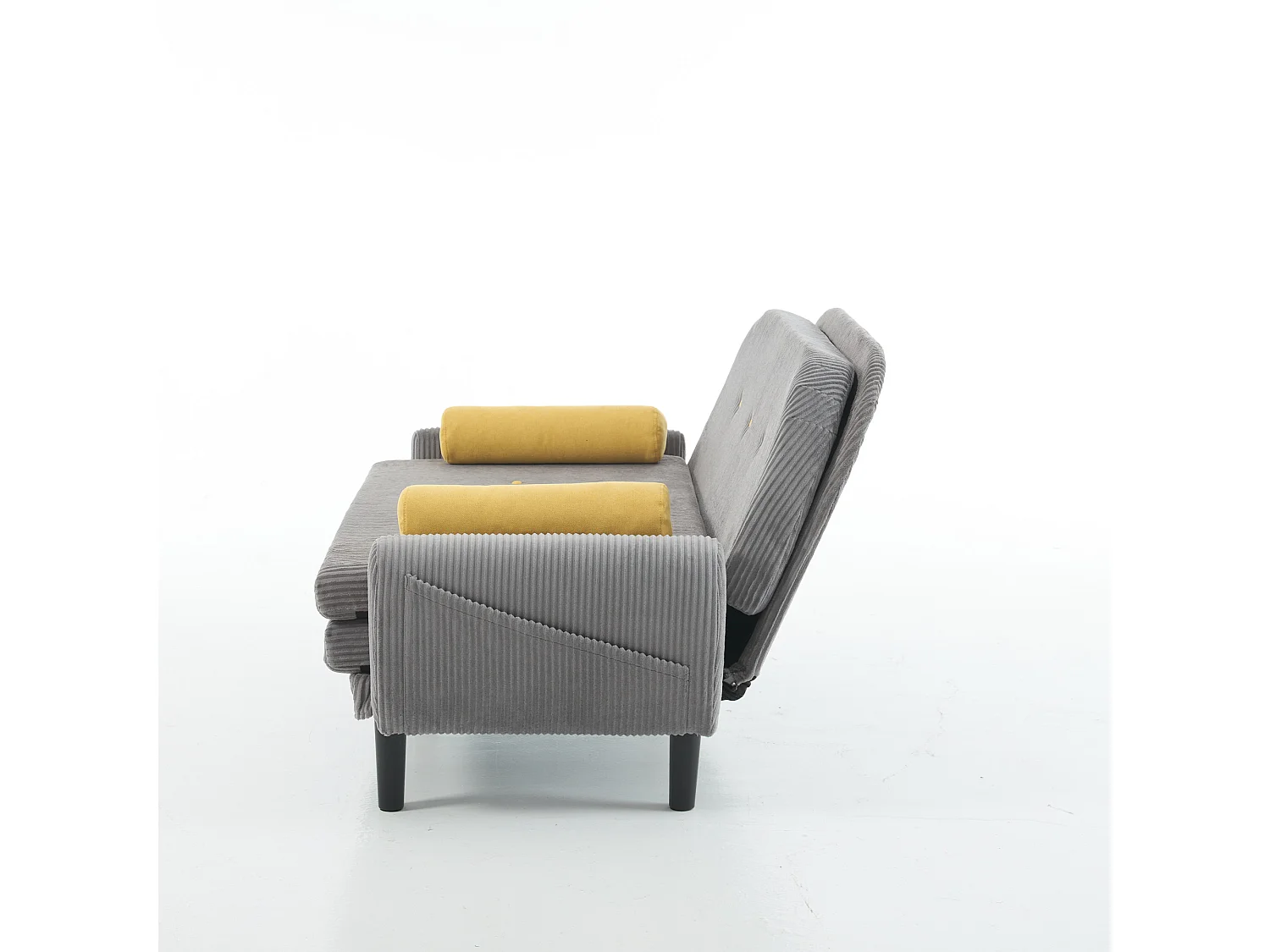 Divano letto in velluto a coste grigio, 2 posti con contenitore, divano letto e relax (133,5x77x85cm)