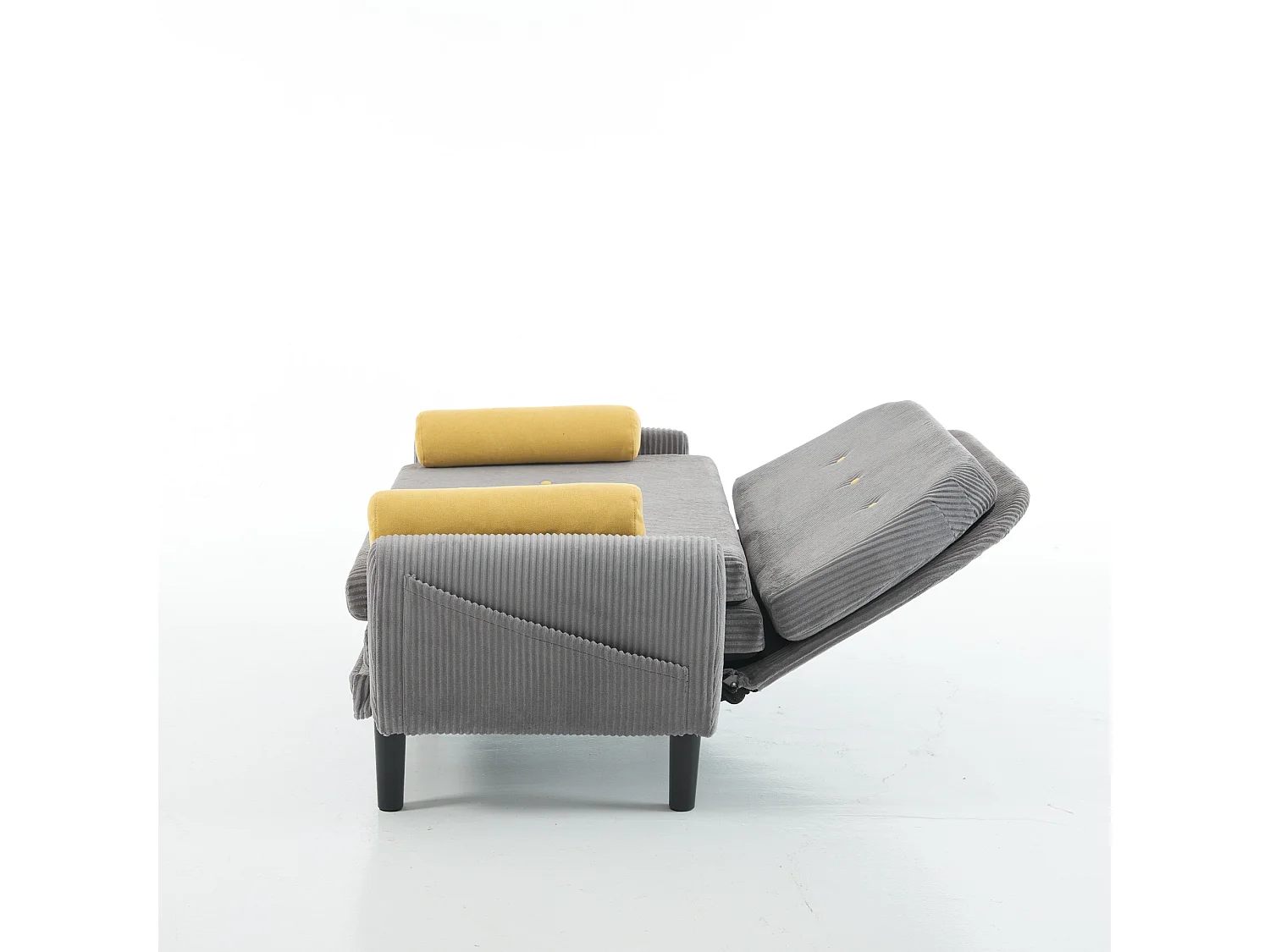 Divano letto in velluto a coste grigio, 2 posti con contenitore, divano letto e relax (133,5x77x85cm)