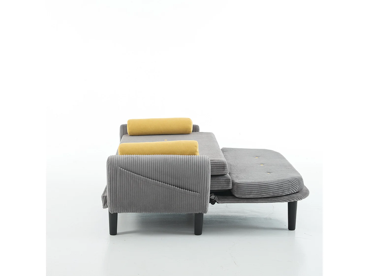 Divano letto in velluto a coste grigio, 2 posti con contenitore, divano letto e relax (133,5x77x85cm)