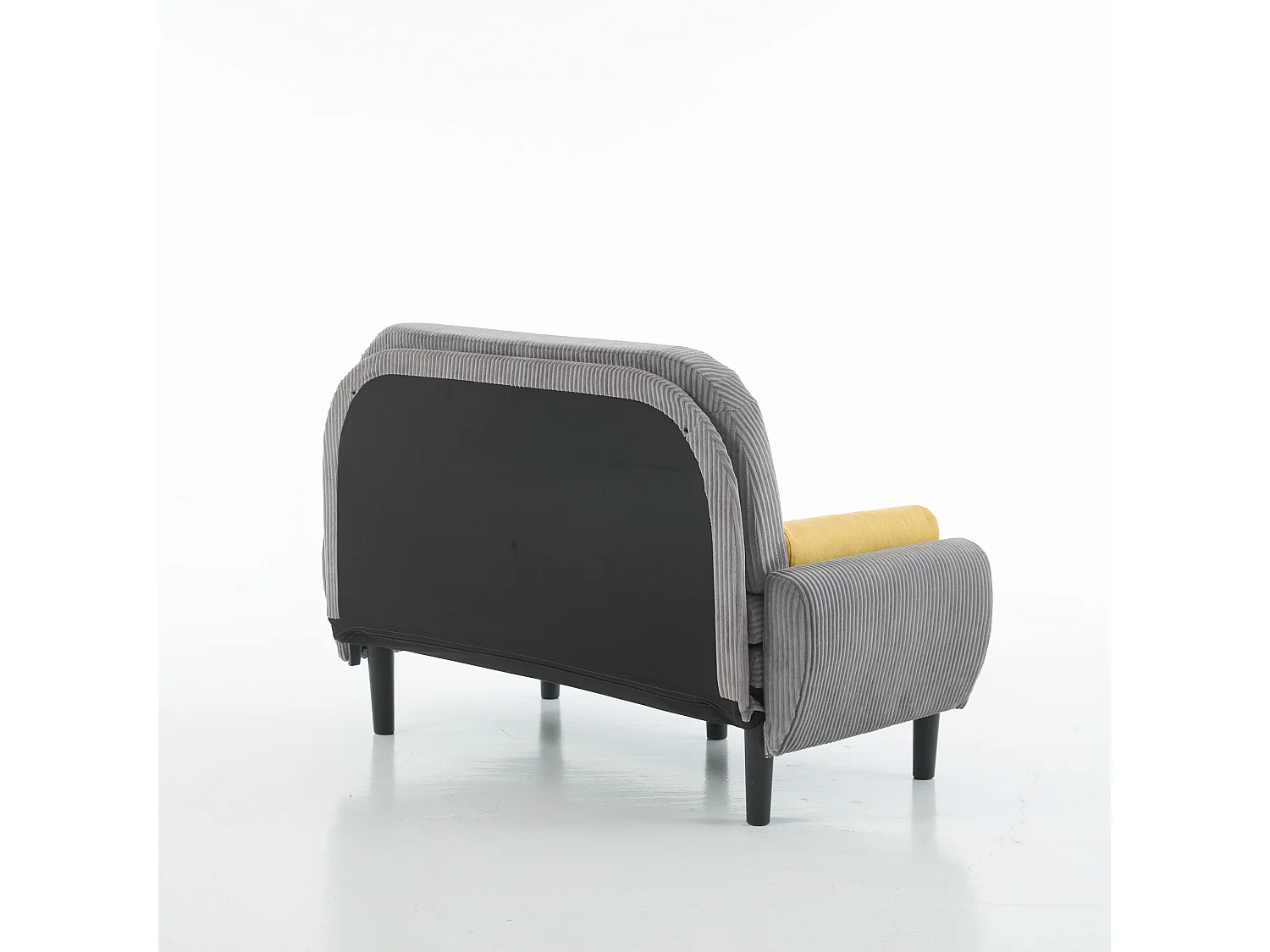 Divano letto in velluto a coste grigio, 2 posti con contenitore, divano letto e relax (133,5x77x85cm)