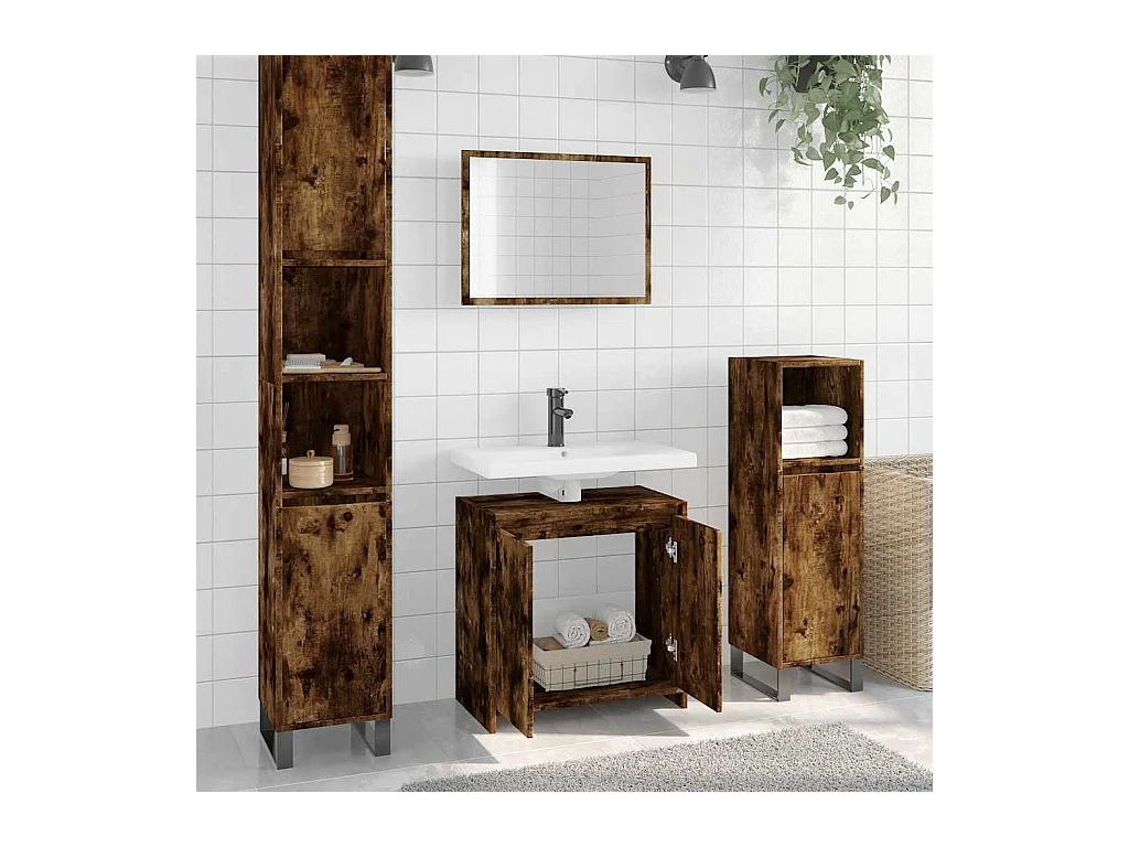Ensemble de meubles de salle de bain 2 pcs Chêne fumé
