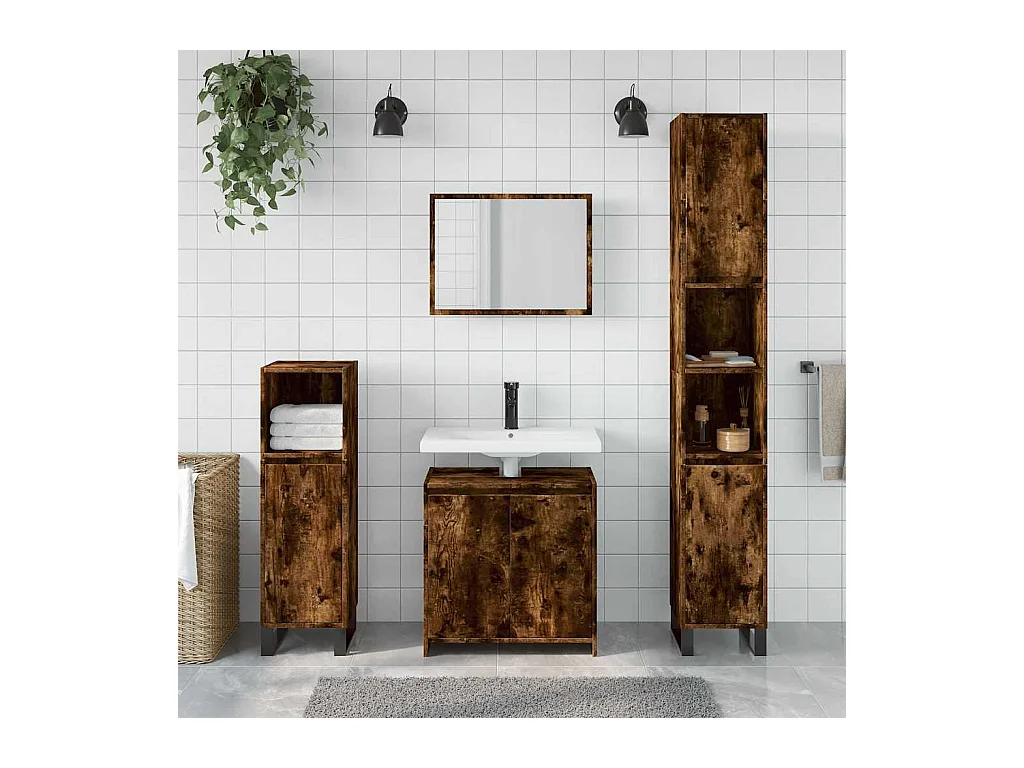 Ensemble de meubles de salle de bain 2 pcs Chêne fumé