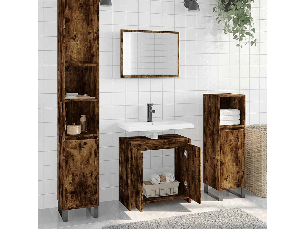 Ensemble de meubles de salle de bain 2 pcs Chêne fumé