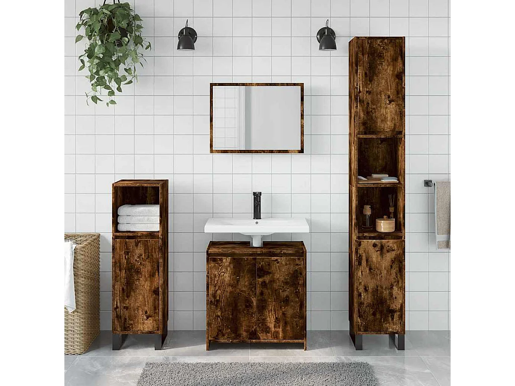 Ensemble de meubles de salle de bain 2 pcs Chêne fumé