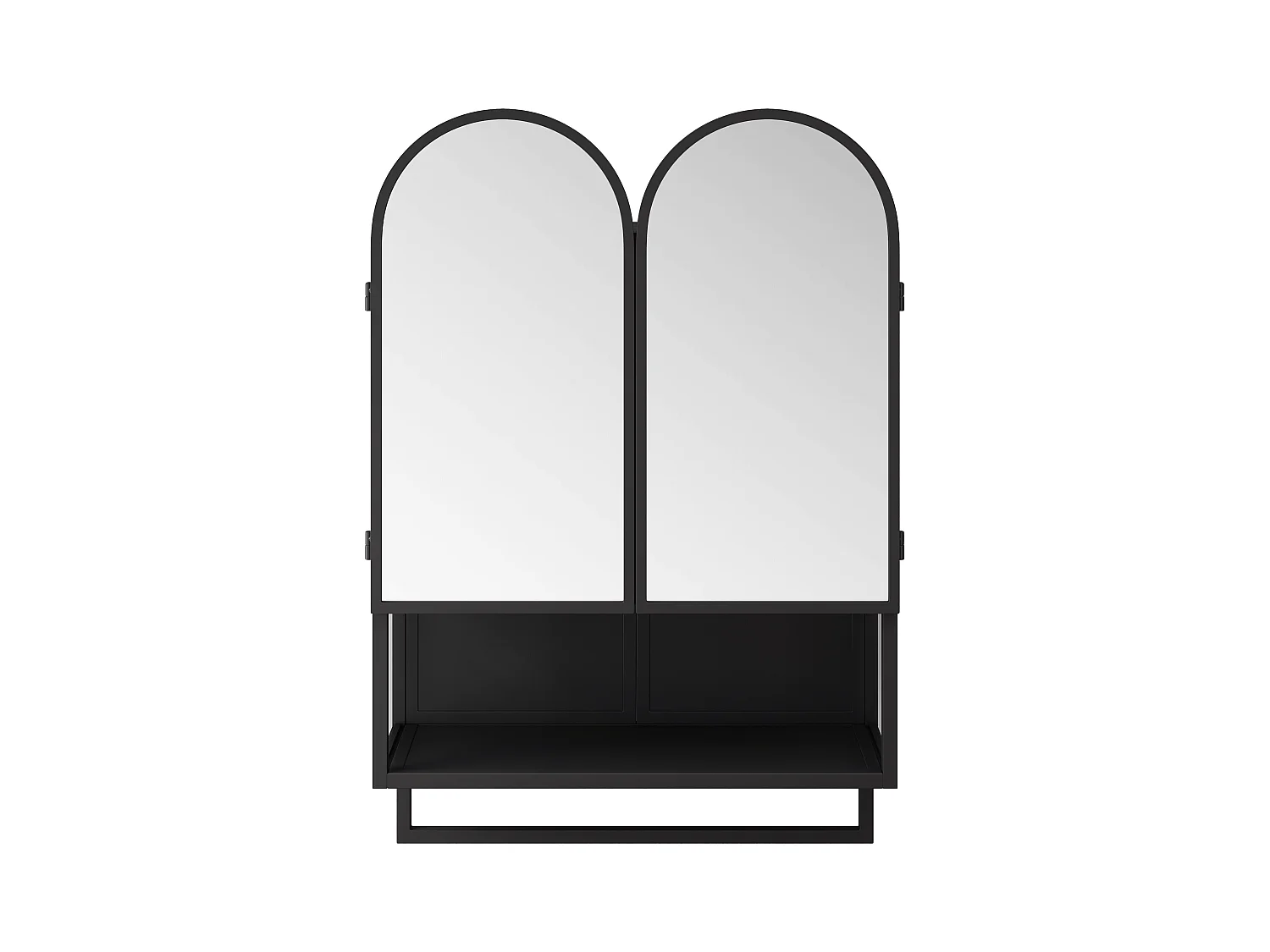 Armoire miroir moderne à double arche, 2 portes, métal et verre trempé, noir (60x20x83cm)