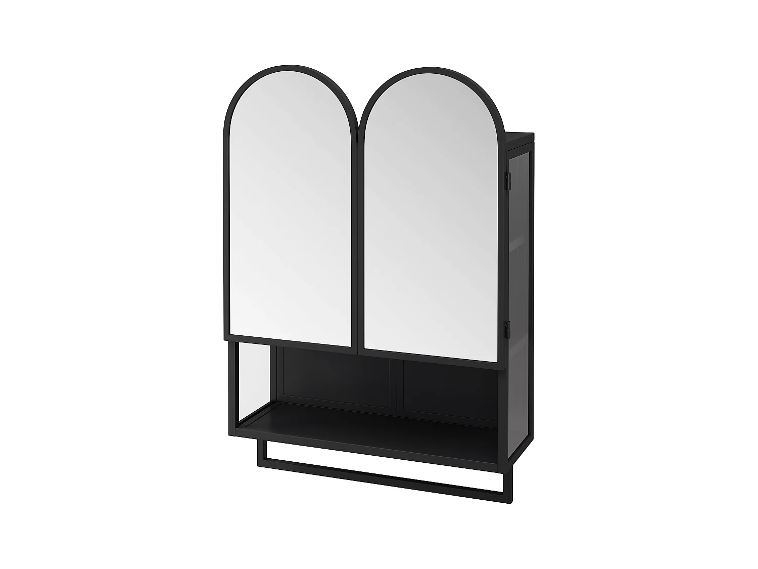 Armoire miroir moderne à double arche, 2 portes, métal et verre trempé, noir (60x20x83cm)