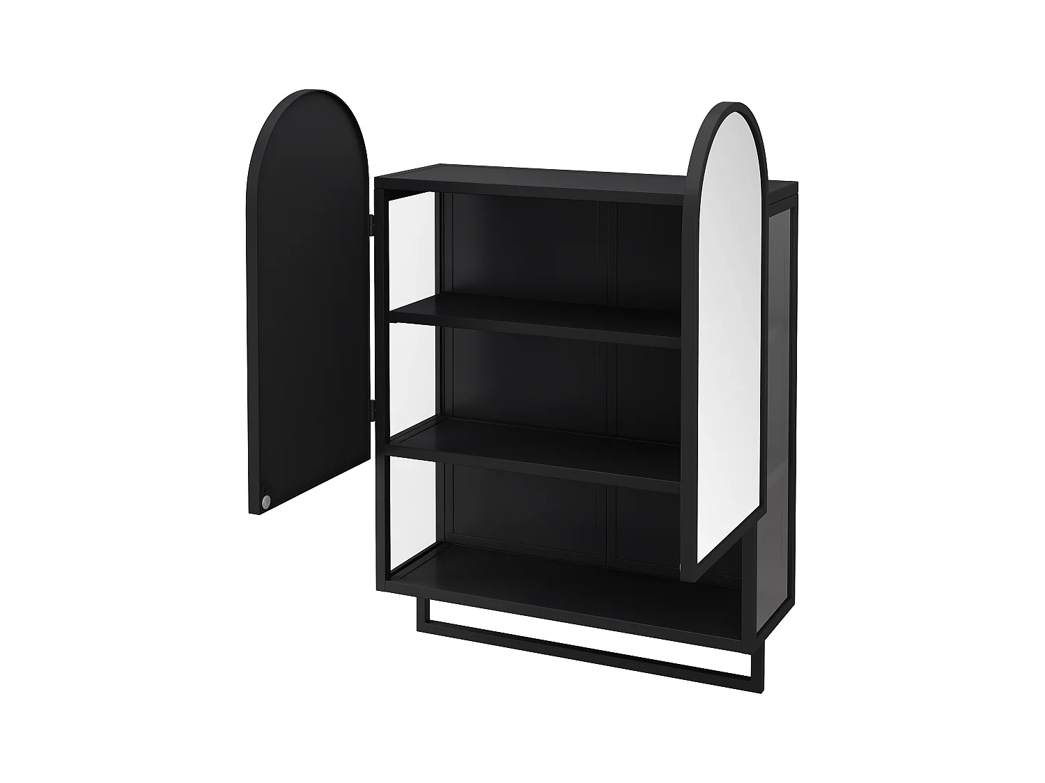 Armoire miroir moderne à double arche, 2 portes, métal et verre trempé, noir (60x20x83cm)