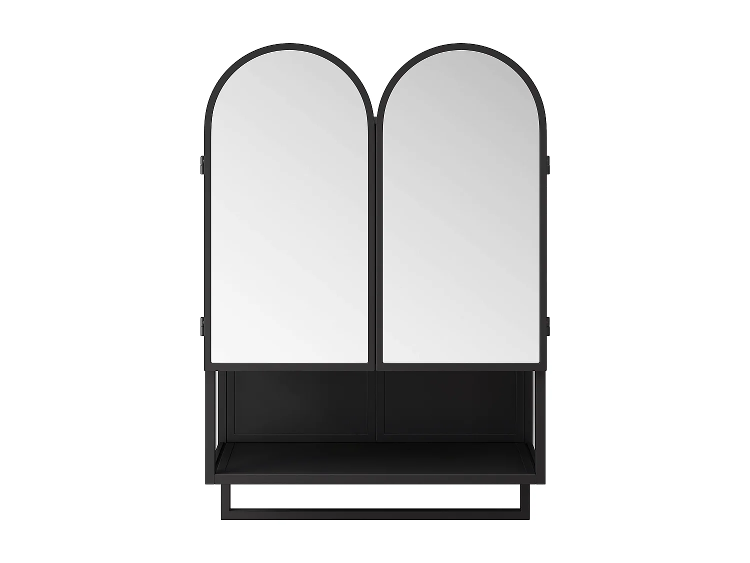 Armadio moderno a specchio a doppio arco, 2 ante, metallo e vetro temperato, nero (60x20x83cm)