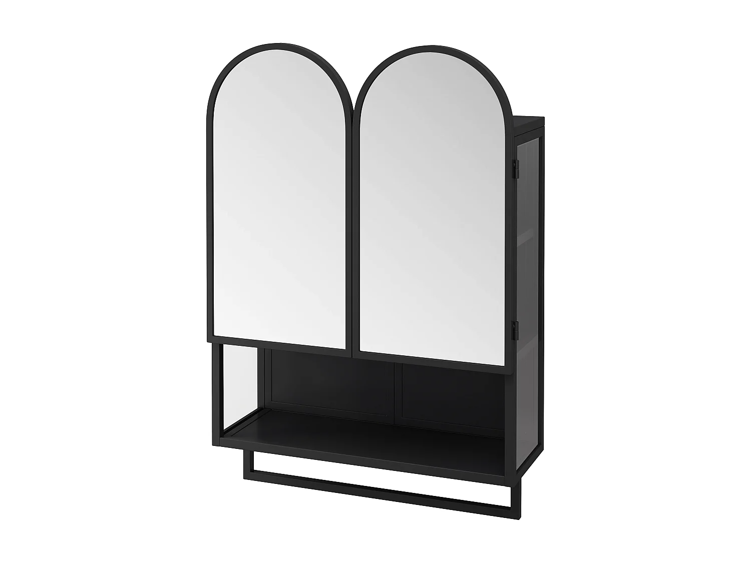 Armadio moderno a specchio a doppio arco, 2 ante, metallo e vetro temperato, nero (60x20x83cm)