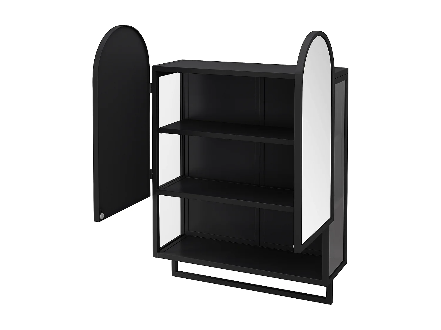 Armadio moderno a specchio a doppio arco, 2 ante, metallo e vetro temperato, nero (60x20x83cm)