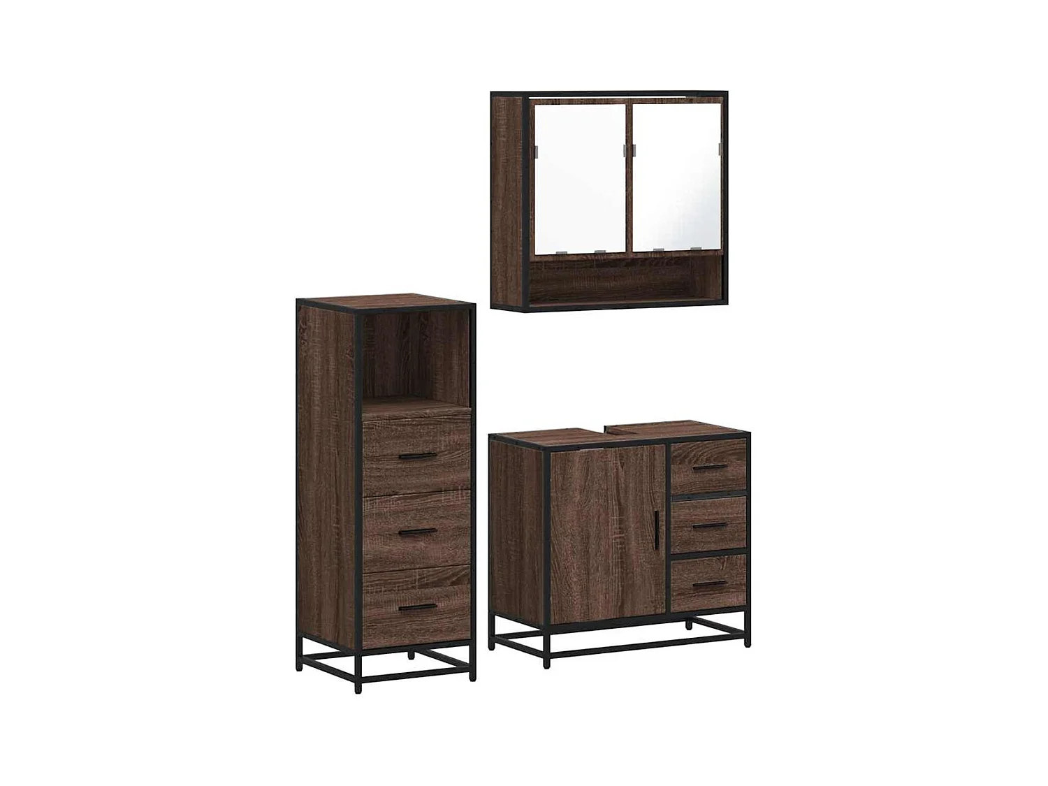 Set di mobili da bagno 3 pezzi Rovere marrone