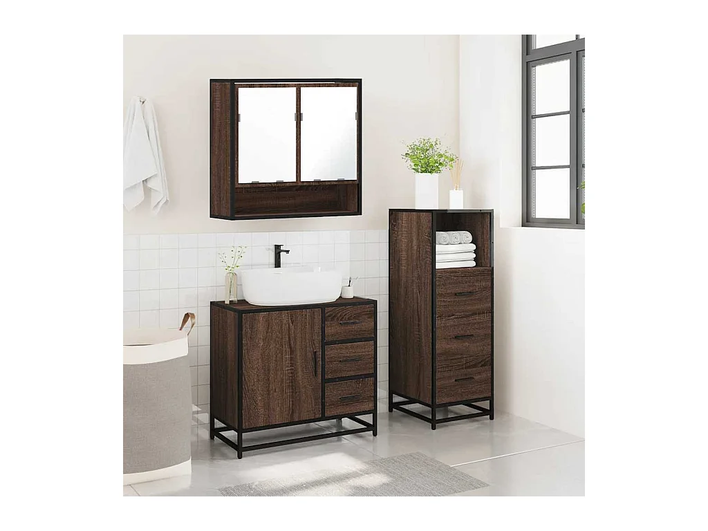 Set di mobili da bagno 3 pezzi Rovere marrone