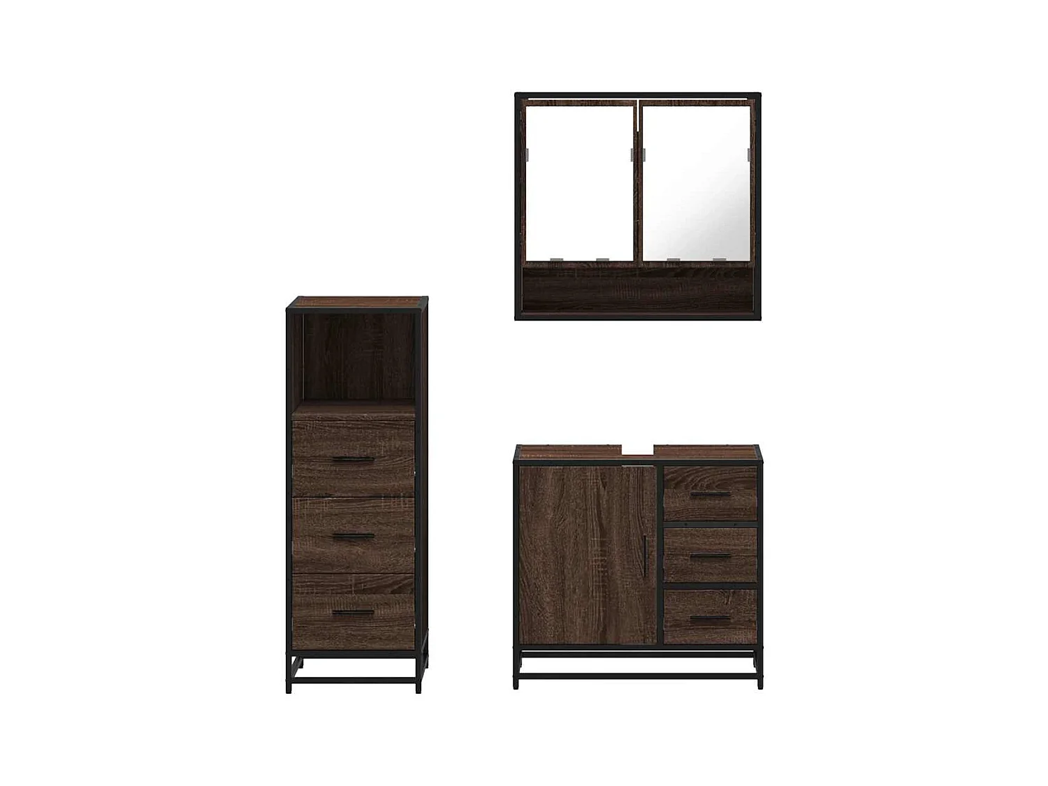 Set di mobili da bagno 3 pezzi Rovere marrone