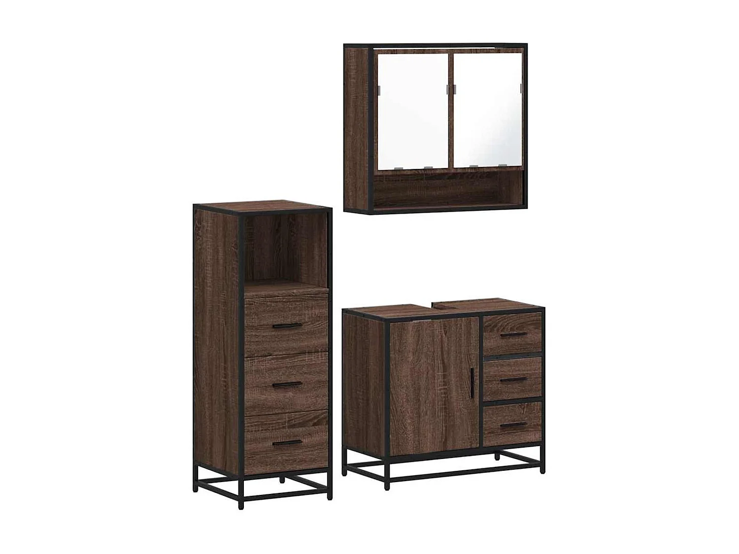 Ensemble de meubles de salle de bain 3 pcs Chêne marron