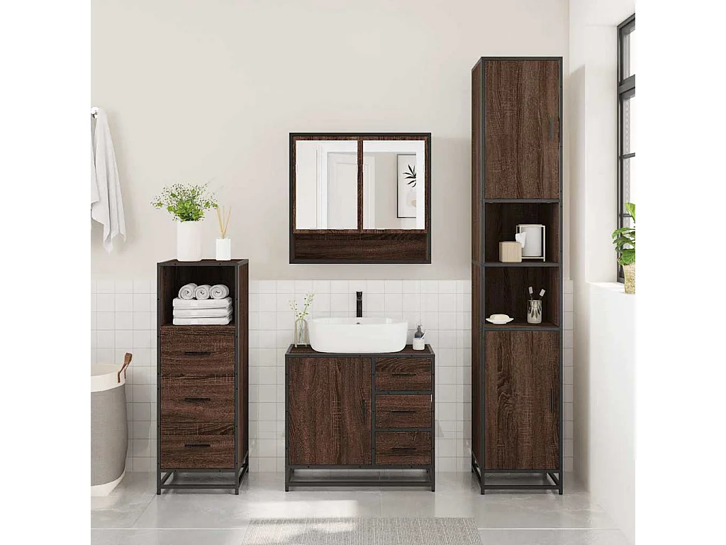 Ensemble de meubles de salle de bain 3 pcs Chêne marron