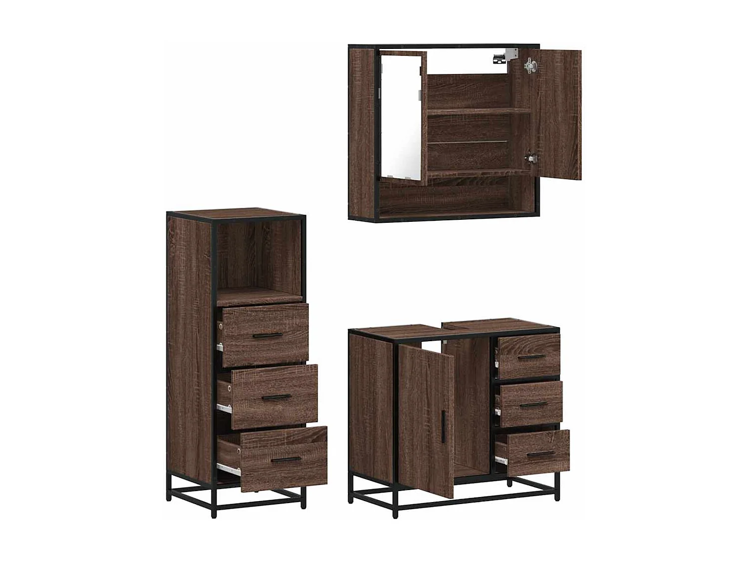 Ensemble de meubles de salle de bain 3 pcs Chêne marron