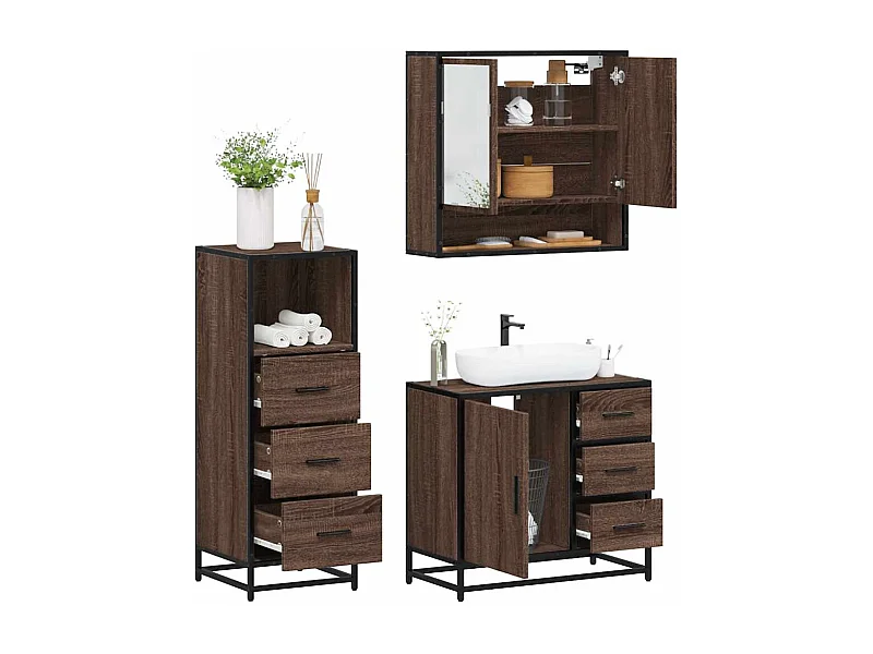 Ensemble de meubles de salle de bain 3 pcs Chêne marron