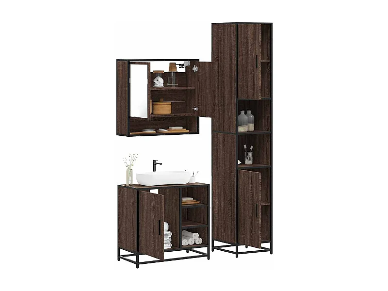 Set di mobili da bagno 3 pezzi Rovere marrone