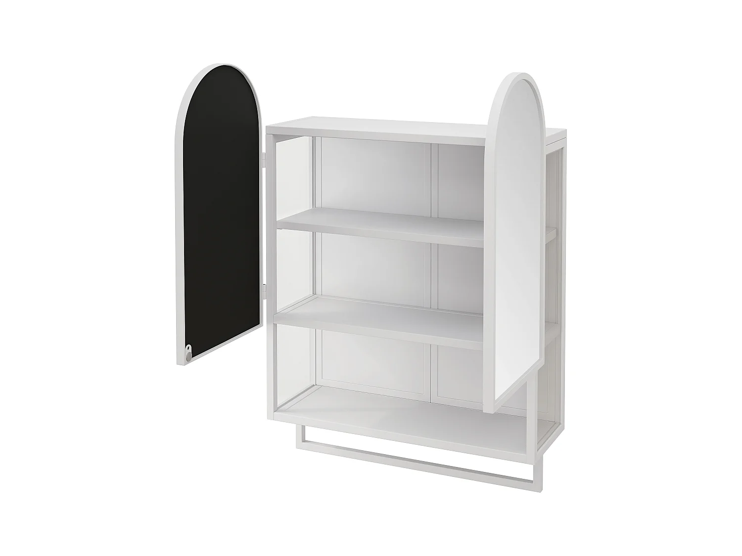 Armoire miroir moderne à double arche, 2 portes avec étagères réglables et porte-serviettes, métal et verre trempé, blanc (60x20x75cm)