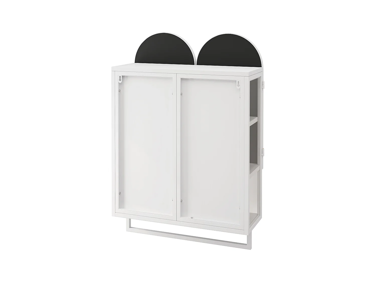 Armoire miroir moderne à double arche, 2 portes avec étagères réglables et porte-serviettes, métal et verre trempé, blanc (60x20x75cm)