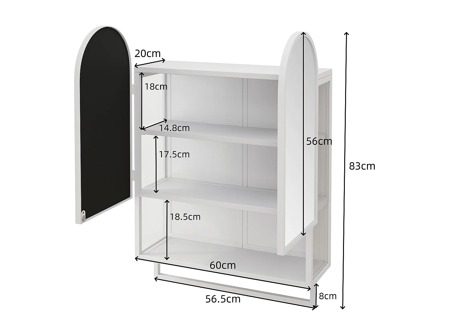 Armoire miroir moderne à double arche, 2 portes avec étagères réglables et porte-serviettes, métal et verre trempé, blanc (60x20x75cm)