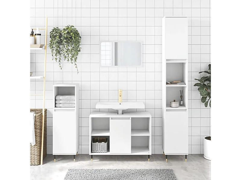 Ensemble de meubles salle de bain 3 pcs blanc bois d'ingénierie