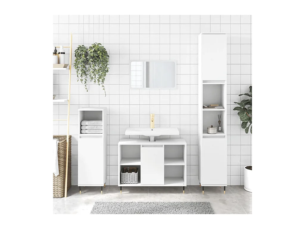 Ensemble de meubles salle de bain 3 pcs blanc bois d'ingénierie