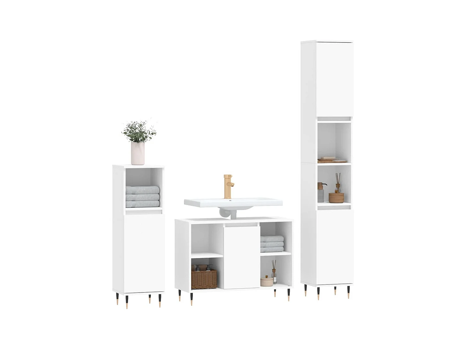 Ensemble de meubles salle de bain 3 pcs blanc bois d'ingénierie