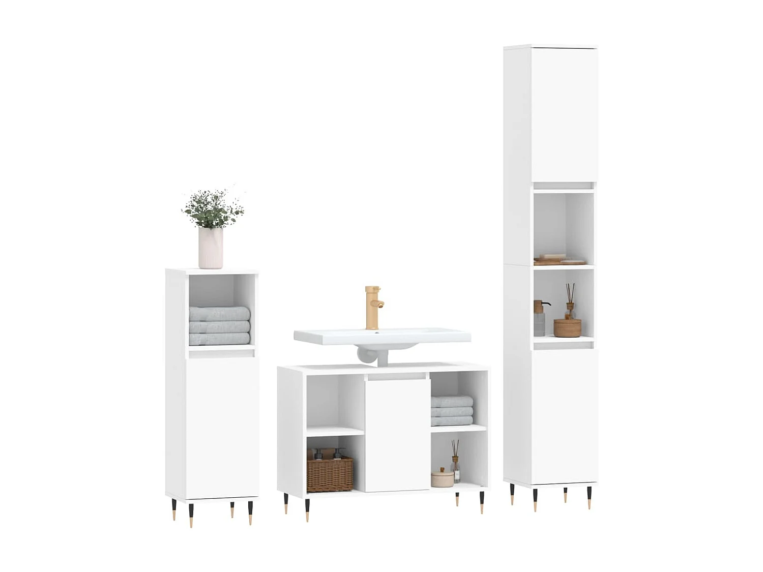 Set di mobili da bagno in legno ingegnerizzato bianco, 3 pezzi