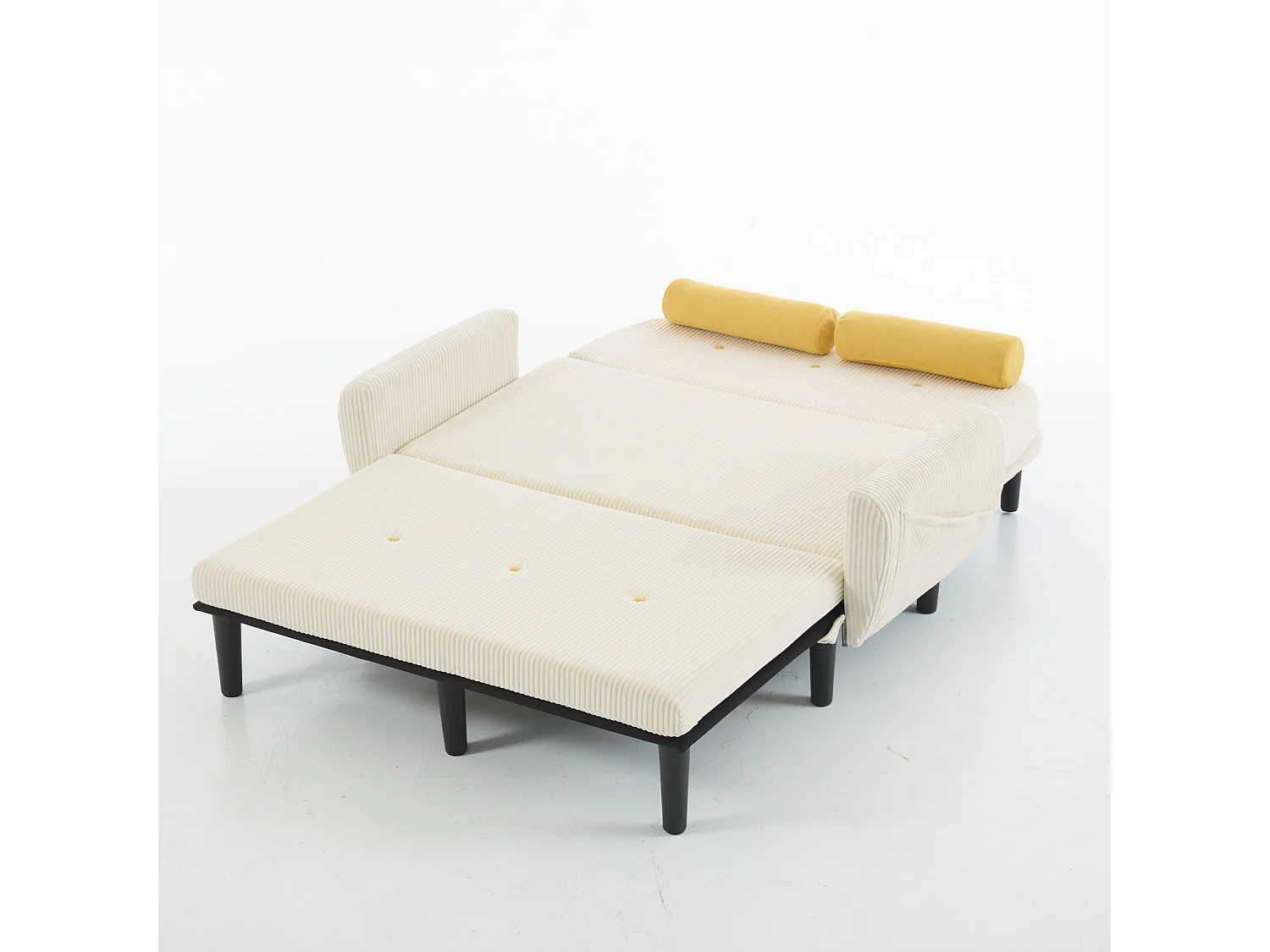 2-zits corduroy slaapbank, multifunctioneel met opbergruimte, ivoor (133,5x77x85 cm)