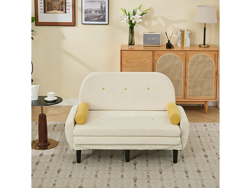 2-zits corduroy slaapbank, multifunctioneel met opbergruimte, ivoor (133,5x77x85 cm)