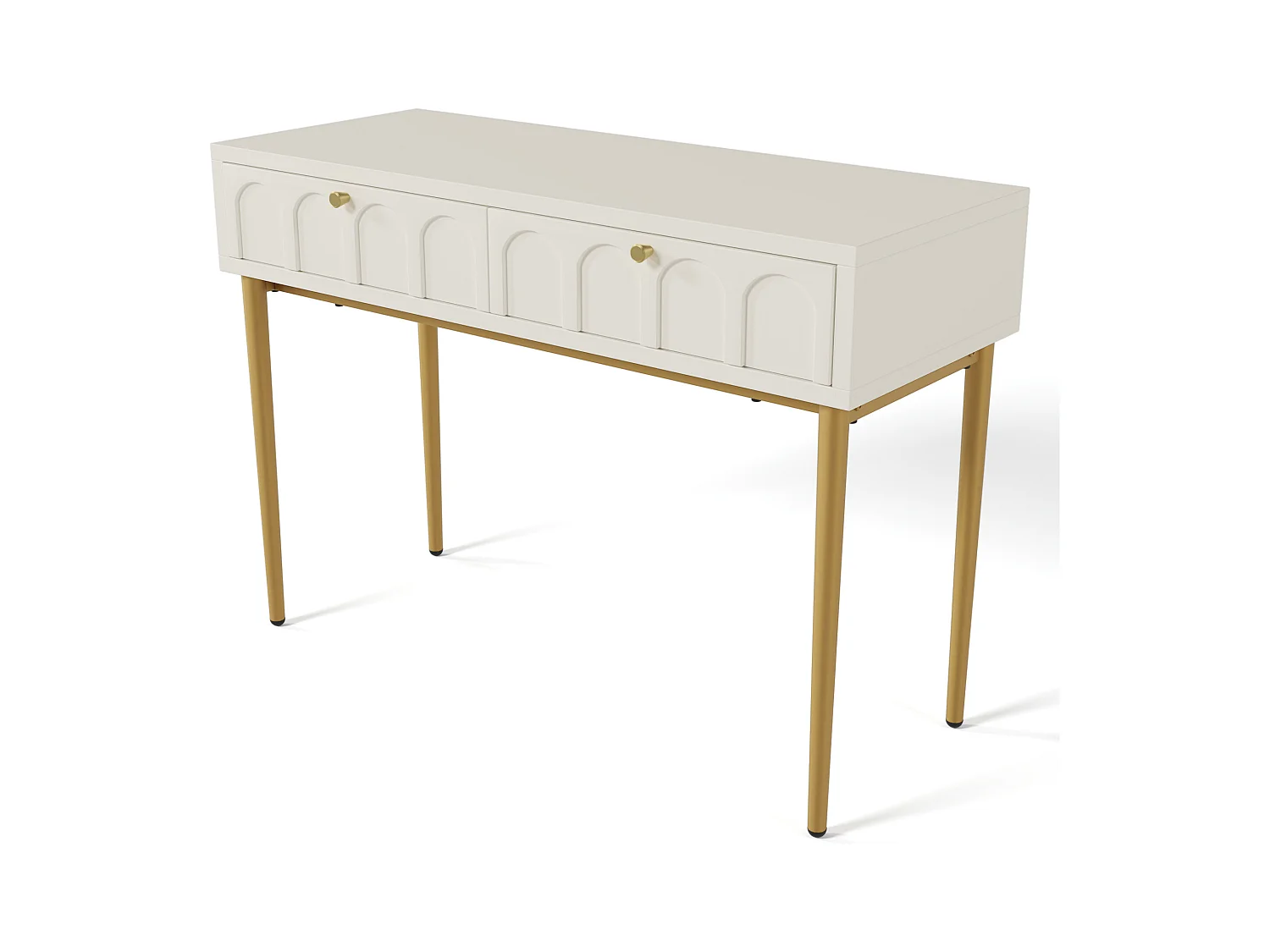 Coiffeuse avec 2 tiroirs, design élégant, bois et métal, blanc crème (100x76.5x45cm)