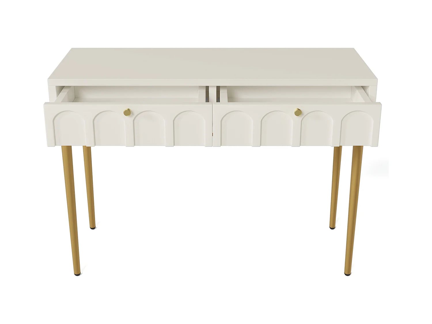 Coiffeuse avec 2 tiroirs, design élégant, bois et métal, blanc crème (100x76.5x45cm)