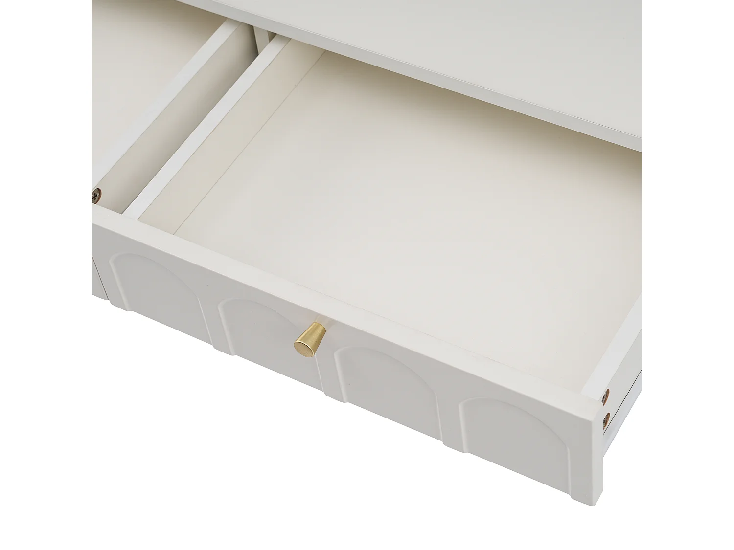 Toletta con 2 cassetti, design elegante, legno e metallo, bianco crema (100x76,5x45cm)