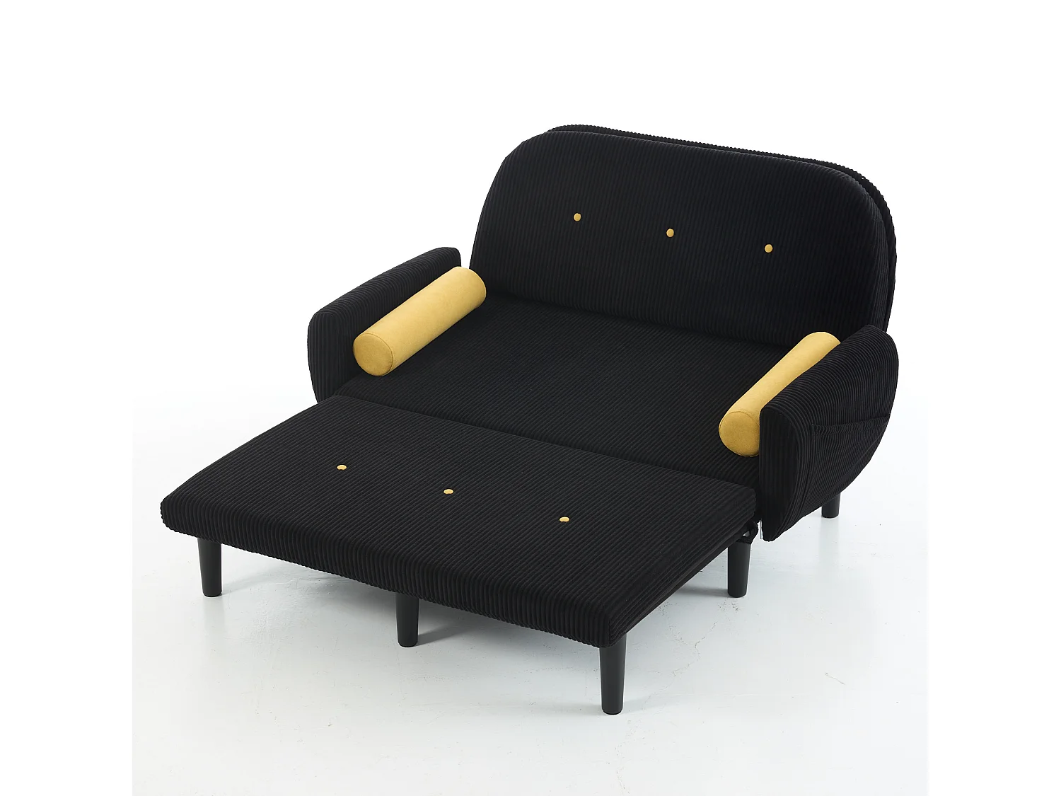 Divano Love in corda nera, trasformabile in divano letto, con contenitore, in metallo e velluto (133,5x77x85 cm)