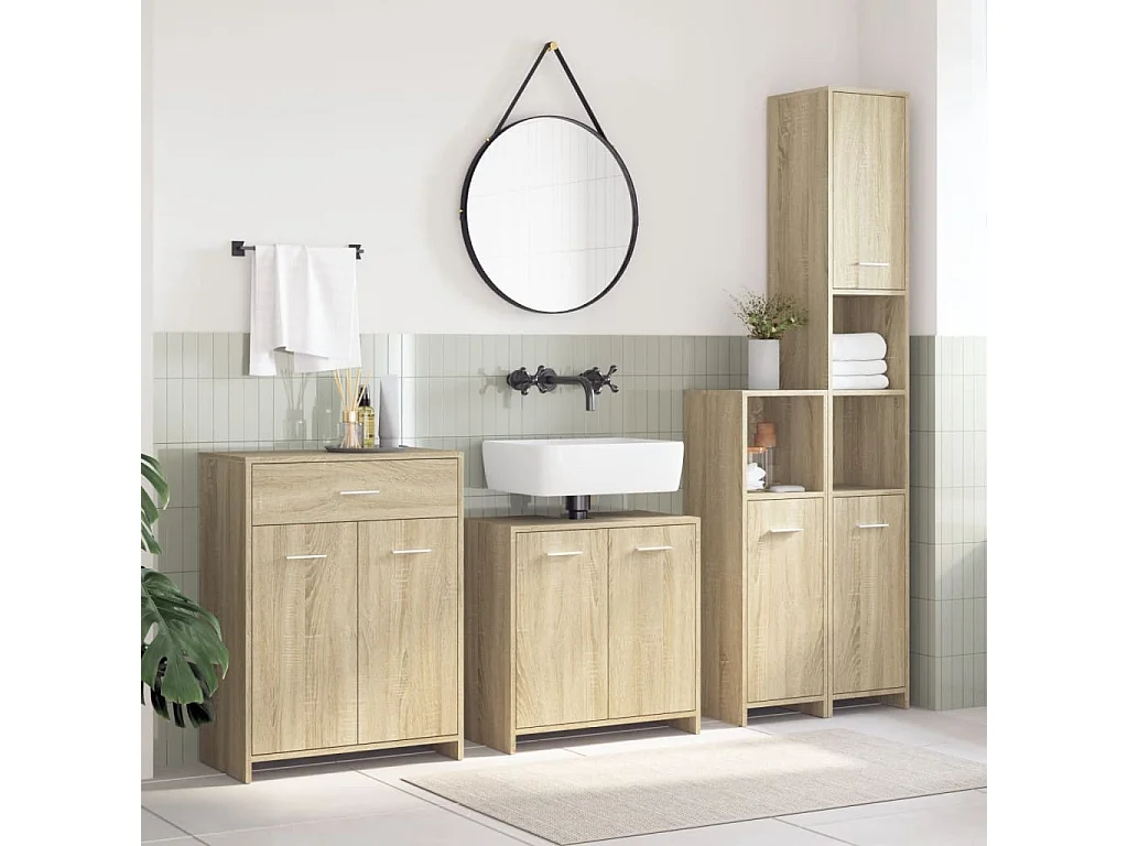 Set di mobili da bagno 4 pezzi in rovere Sonoma