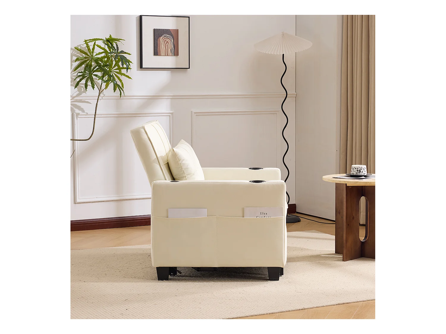 Canapé-lit 3-en-1 extensible avec porte-gobelets et USB, bois et métal, blanc (74x87x84cm)