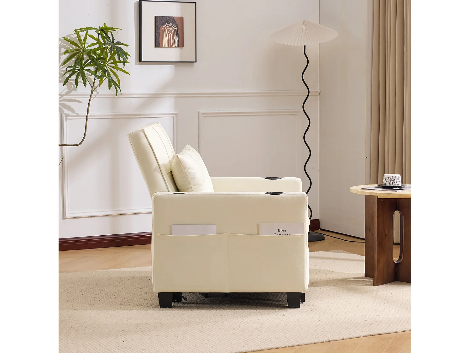 Canapé-lit 3-en-1 extensible avec porte-gobelets et USB, bois et métal, blanc (74x87x84cm)