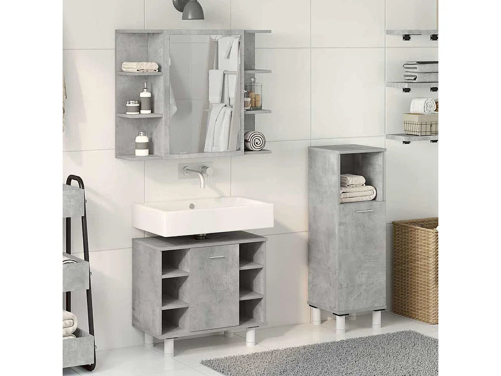 3-delige badkamermeubelset betongrijs