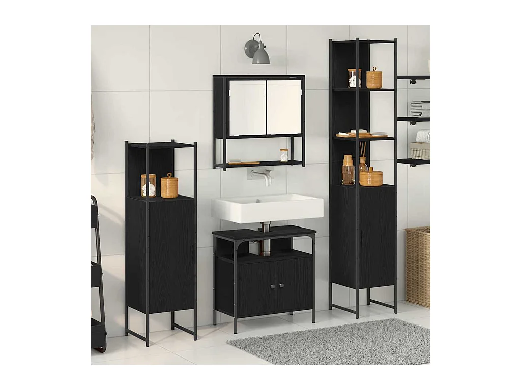4-delige badkamermeubelset Zwart Eiken