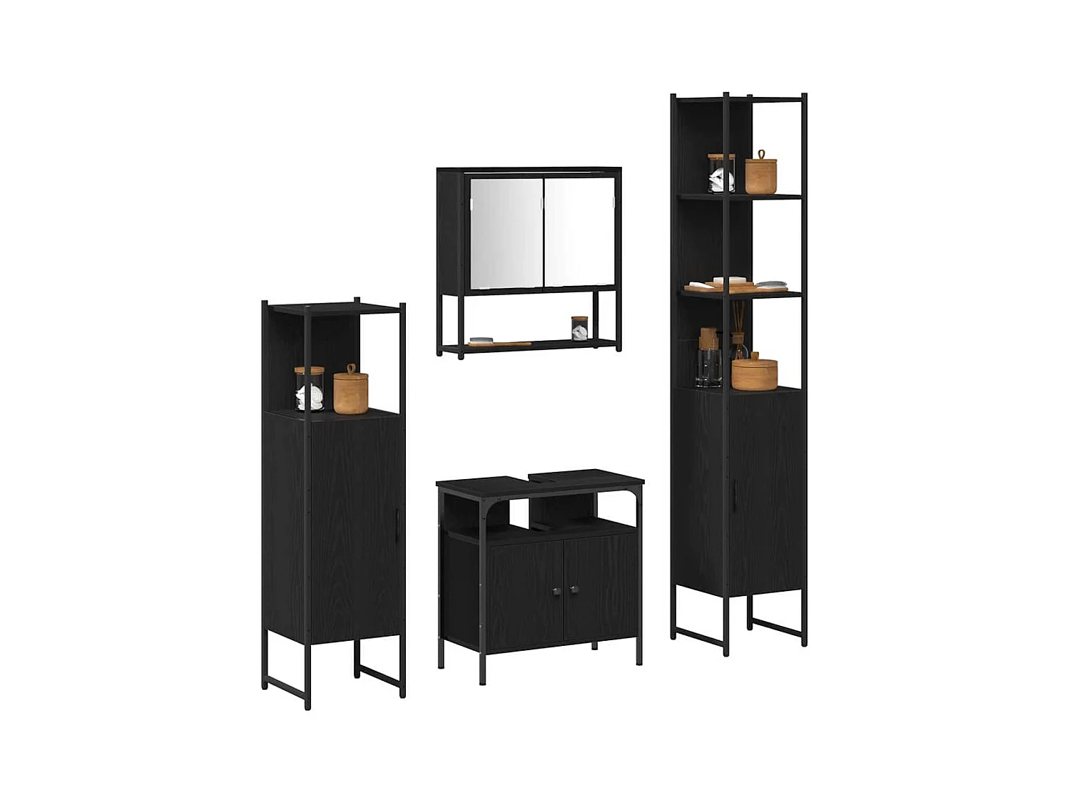 4-delige badkamermeubelset Zwart Eiken