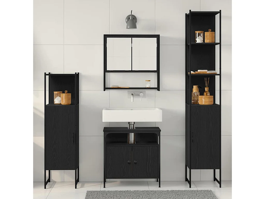 Conjunto de muebles de baño de 4 piezas Roble Negro